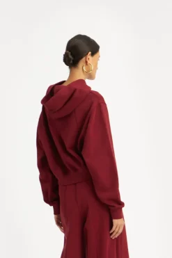Terry Back Cropped Hoodie Bordeaux
