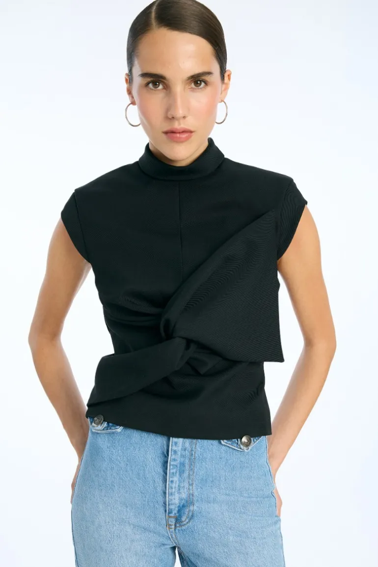 Top W/ Draped Bow Black