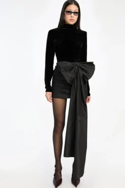 Velvet Bow Mini Dress Black