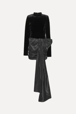 Velvet Bow Mini Dress Black