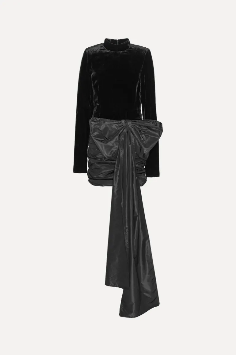 Velvet Bow Mini Dress Black