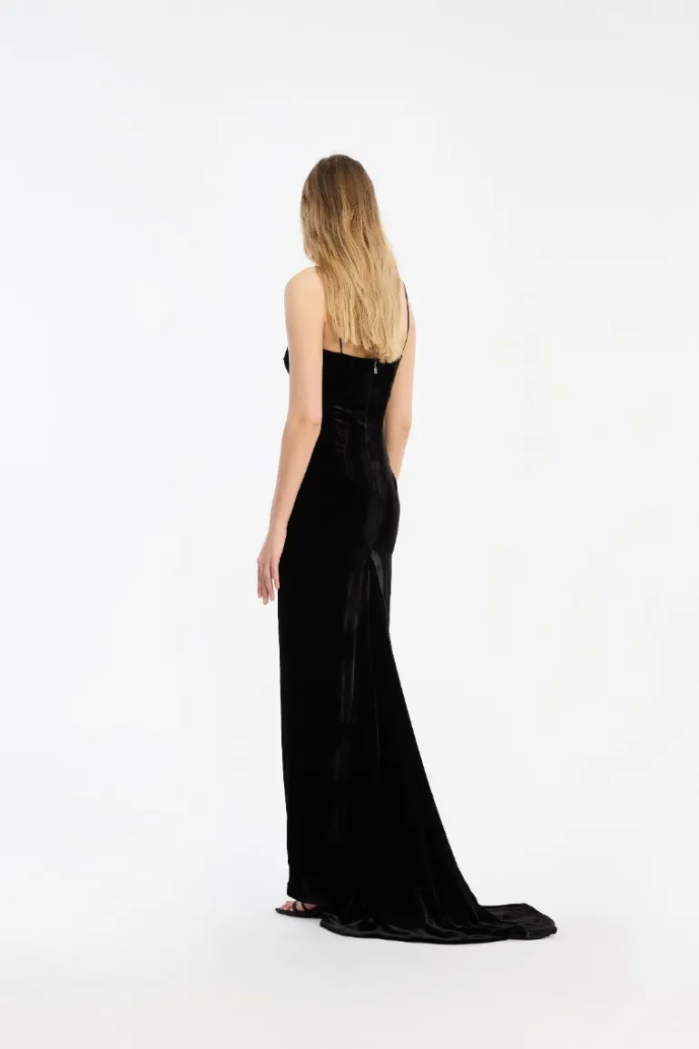 Velvet Maxi Train Dress Black