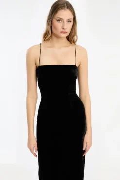 Velvet Maxi Train Dress Black