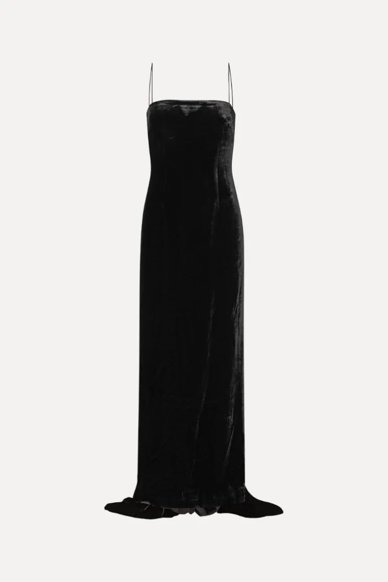 Velvet Maxi Train Dress Black