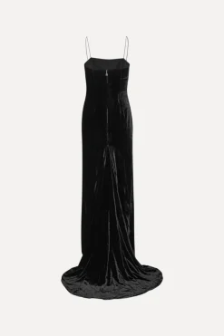 Velvet Maxi Train Dress Black