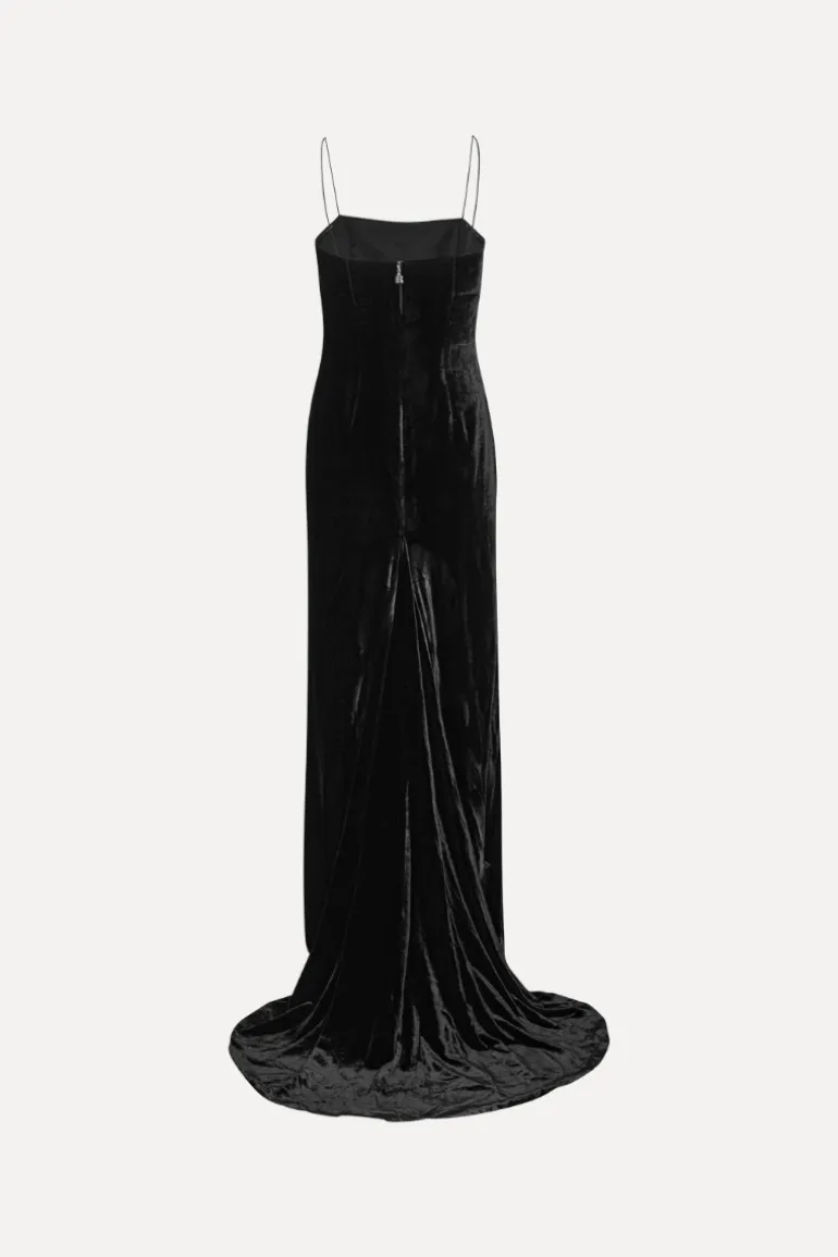 Velvet Maxi Train Dress Black
