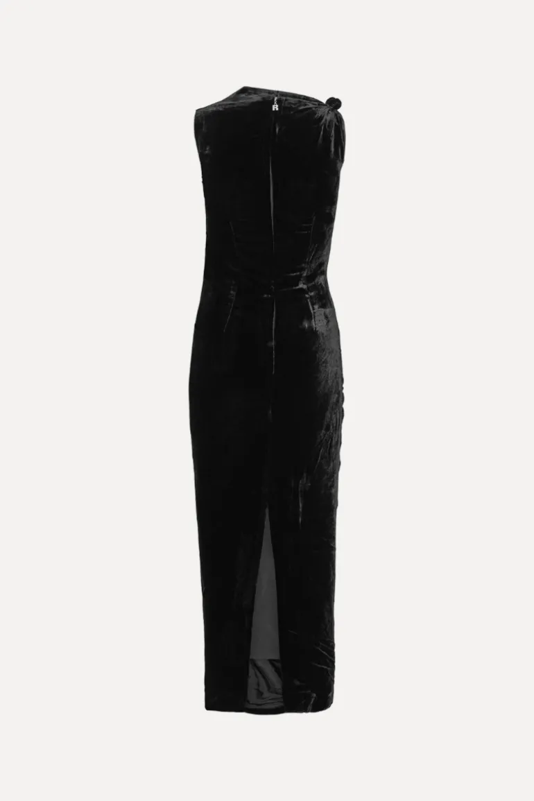 Velvet Ruched Midi Dress Black
