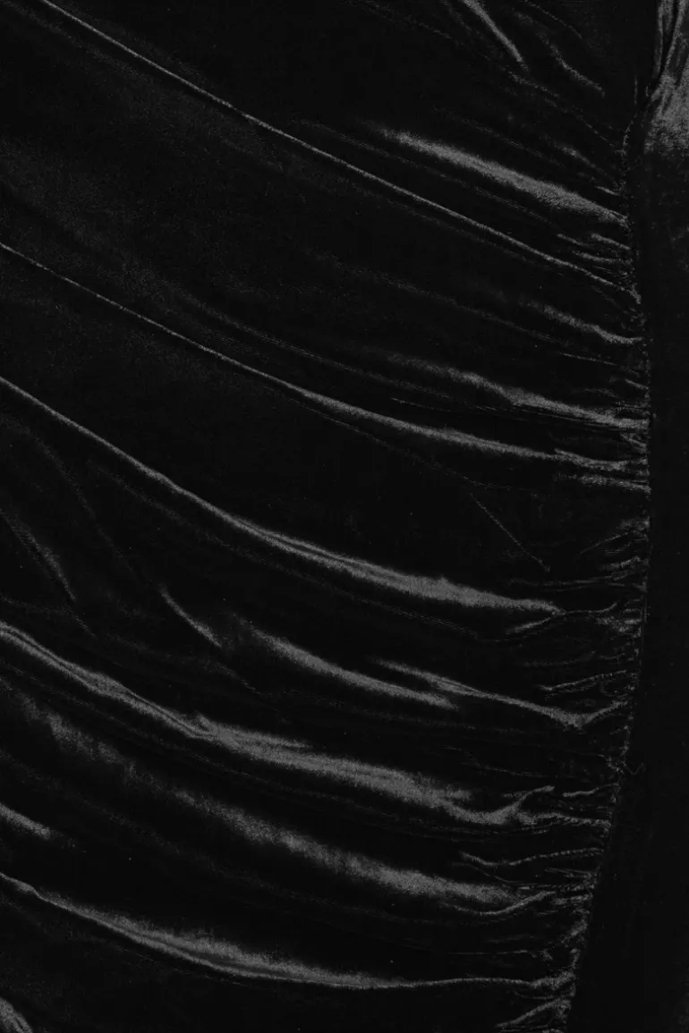 Velvet Ruched Midi Dress Black